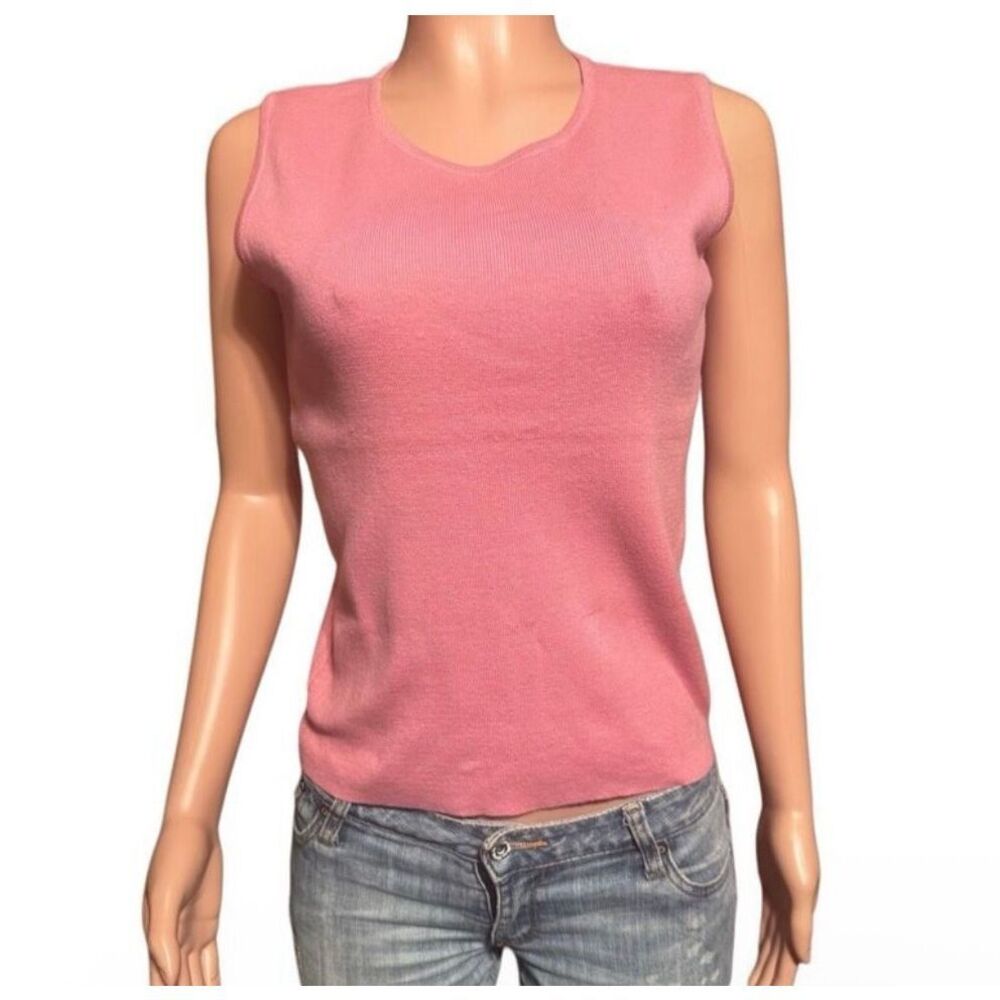 Akwa women's crew neck Pink Ribbed sleeveless top size M,L